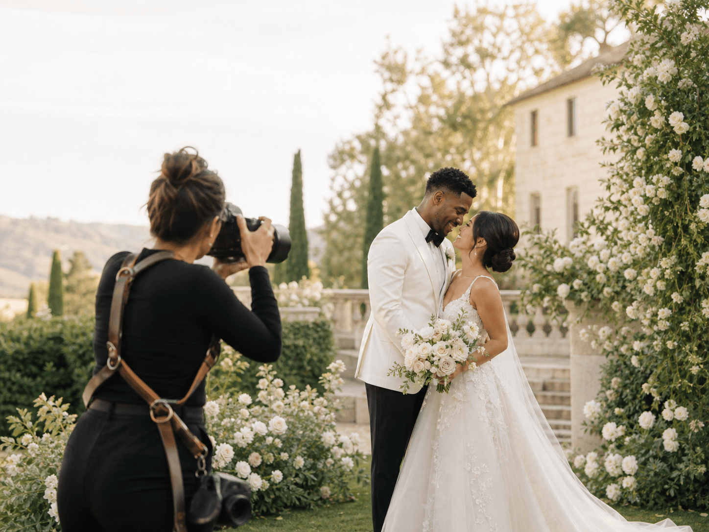 A wedding photographer capturing a couple at their ceremony